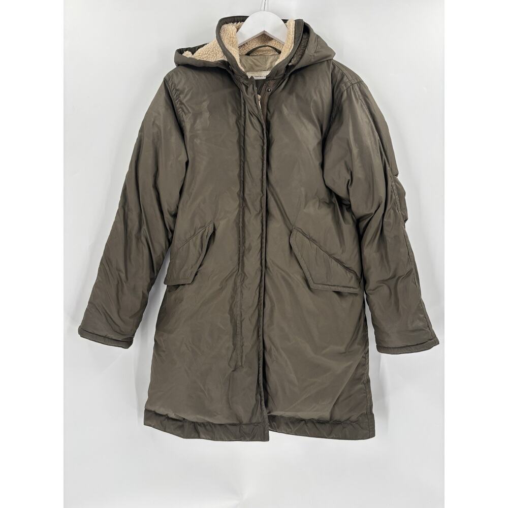 Marc by Marc Jacobs Puffer Coat Womens Small Green Hooded Pockets Mid Length
